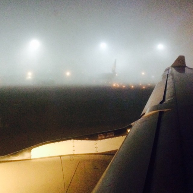 Heavy fog on landing at #AbuDhabi airport yesterday morning. Bad weather delayed my flight from #Vietnam for nearly 5 hours after the plane was diverted to Al Ain airport. Several other flights diverted too. #UAE