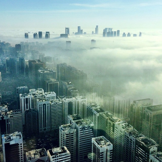 Good morning, #AbuDhabi. Lots of #fog rolling in over downtown. #UAE #travel #weather