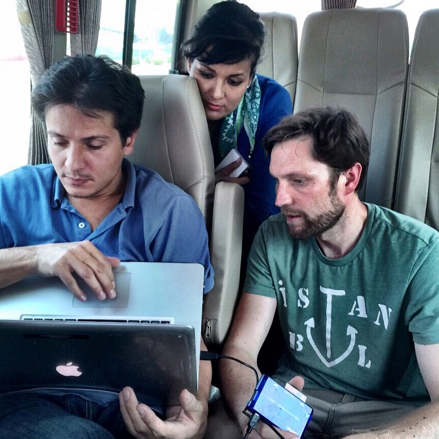 #CNNsilkroad crew getting some work done between stops in Xi'an, #China. From left to right: @jonjensencnn, Sumnima Udas, and @alskene.  #travel #culture #history #cnn
