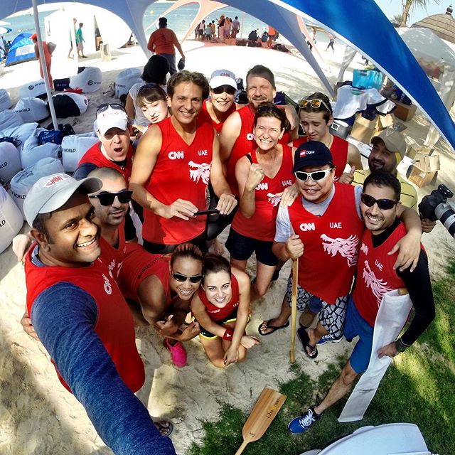 #CNN Abu Dhabi dragon boat team moments before our first race this morning. We placed second in the heat with a time of 1:11 and advance to the next round. #abudhabi #uae #rowthere
