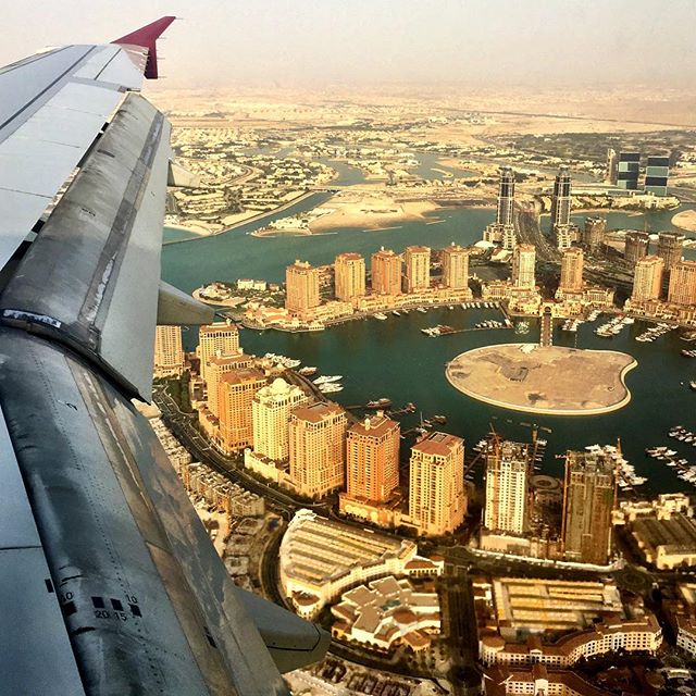 Flying over the Pearl in Doha this morning. Just after #sunrise #doha #qatar